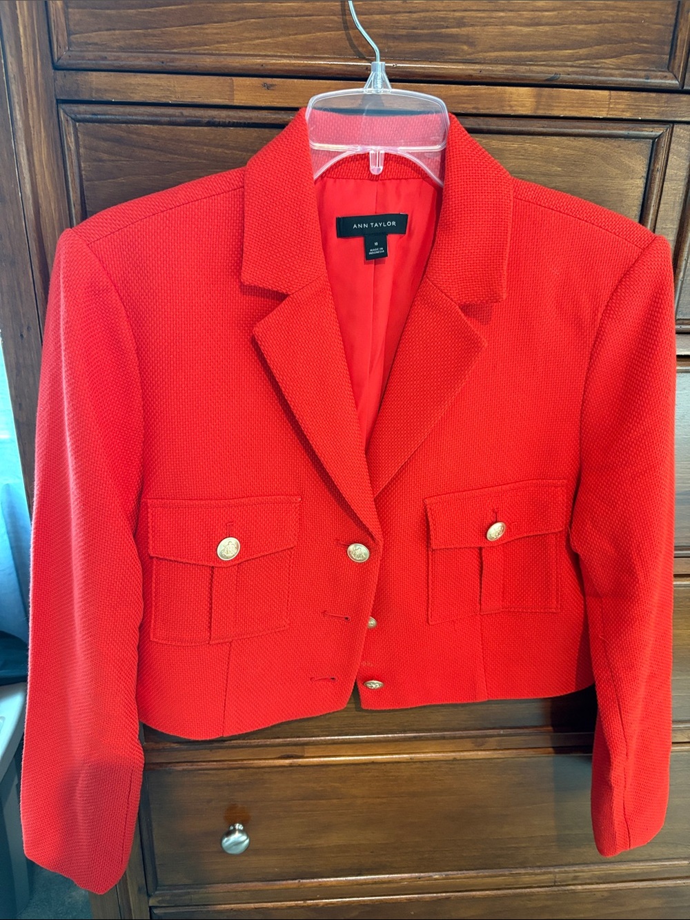 Ann Taylor Vibrant Red Military-Style Cropped Blazer